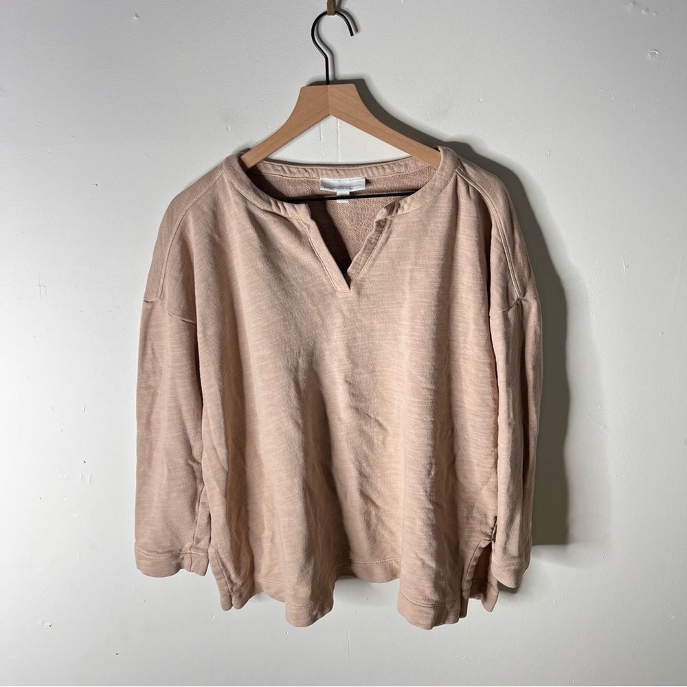 Pure Jill Organic Cotton Tan Women's Sweatshirt Petite Large Boxy